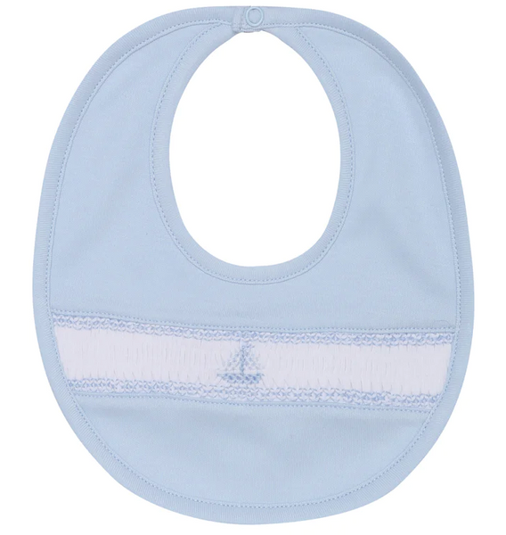 Blue Smocked Sailboat Baby Bib