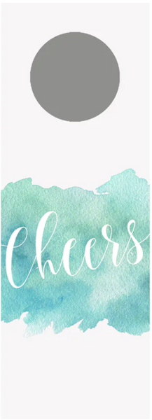 Aqua Watercolor Cheers Wine Tag - Single Tag