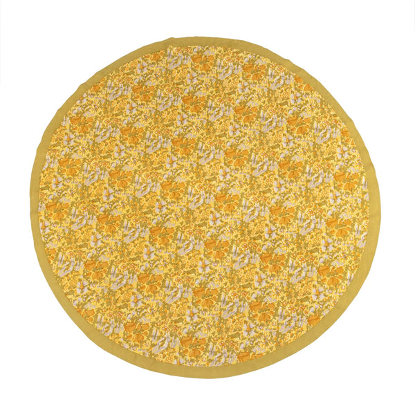 Jardin Mustard and Grey 70" Round Tablecloth