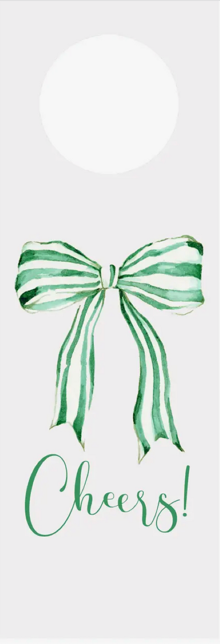 Striped Green Bow Wine Tags
