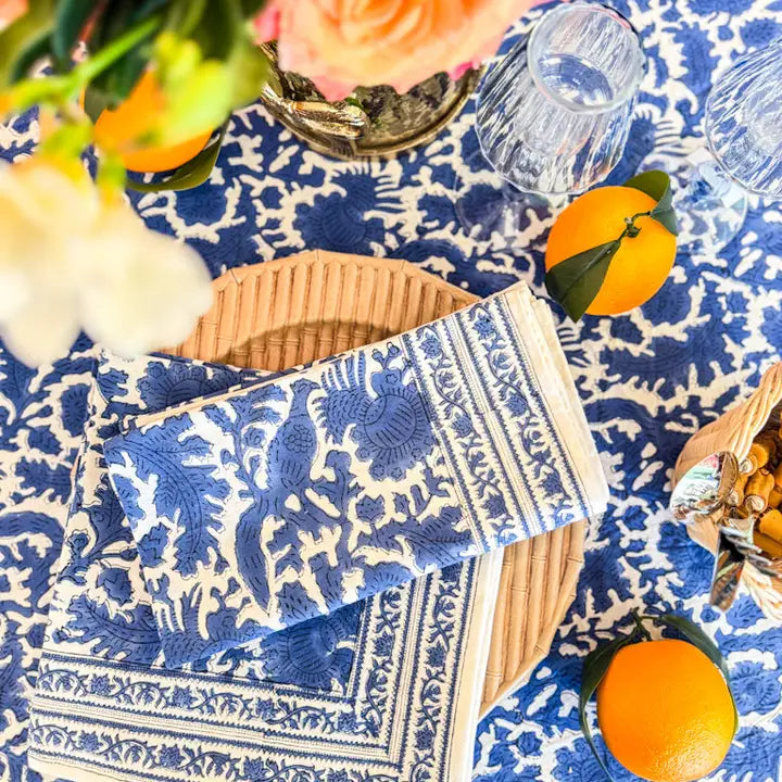Indigo Pheasant Set of Four Dinner Napkins