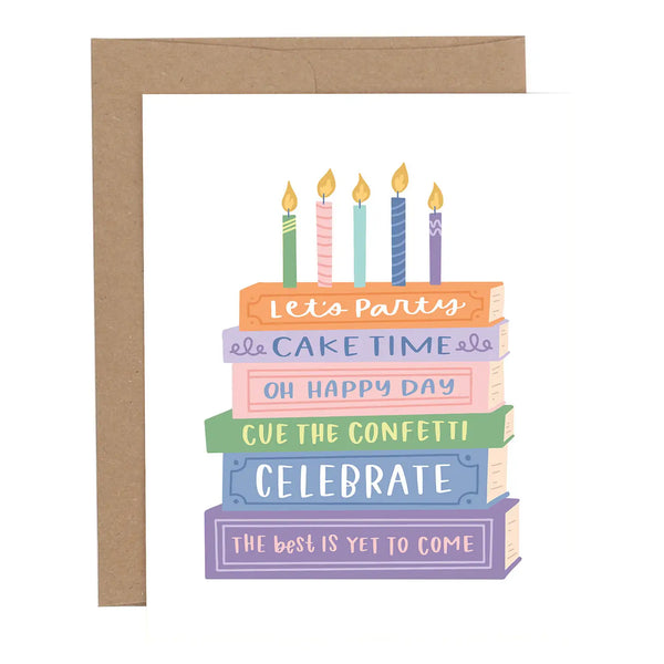Stacked Books Birthday Greeting Card