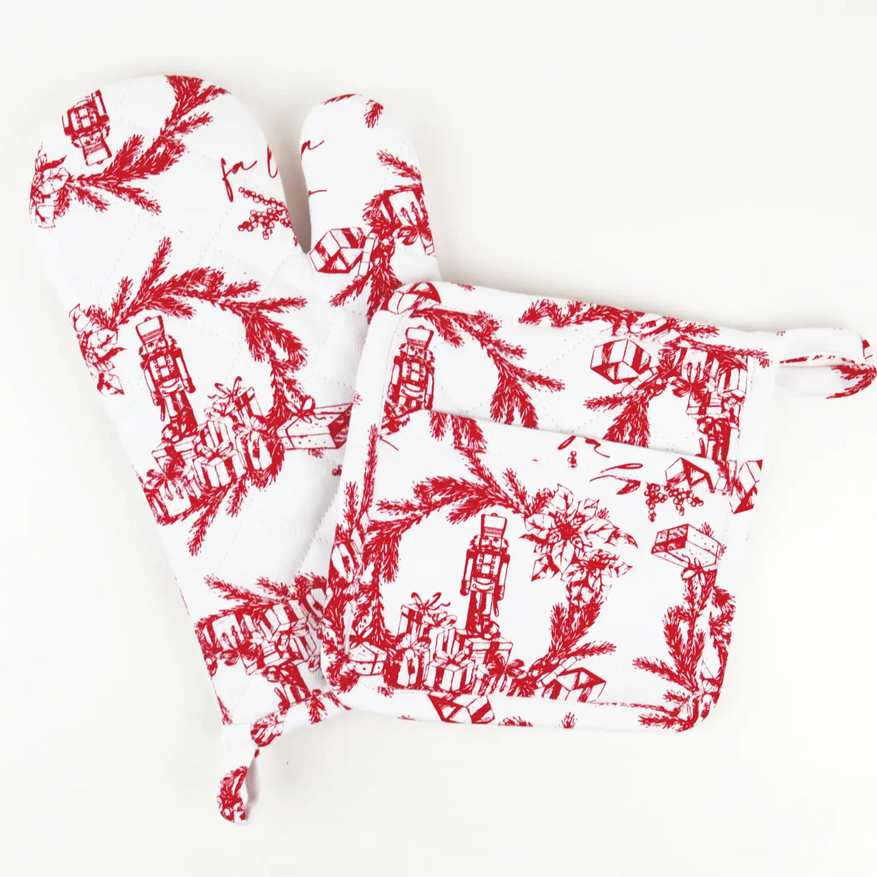 Holiday Red Toile Oven Mitt Set