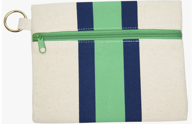 Canvas Pouch With Green and Navy Stripes